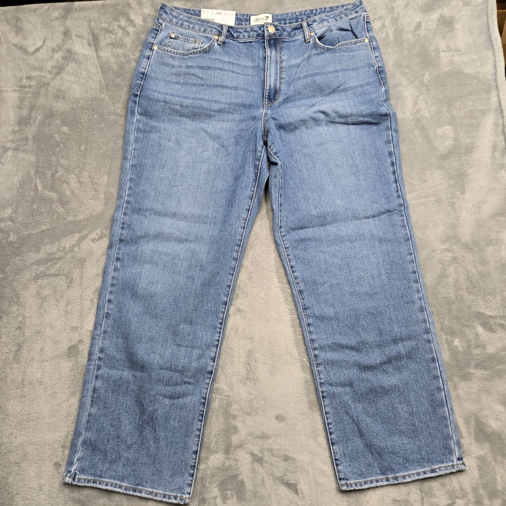 Seven7 Loose Straight Jeans Womens Size 16 40x30 Authentic Blue High Rise NEW